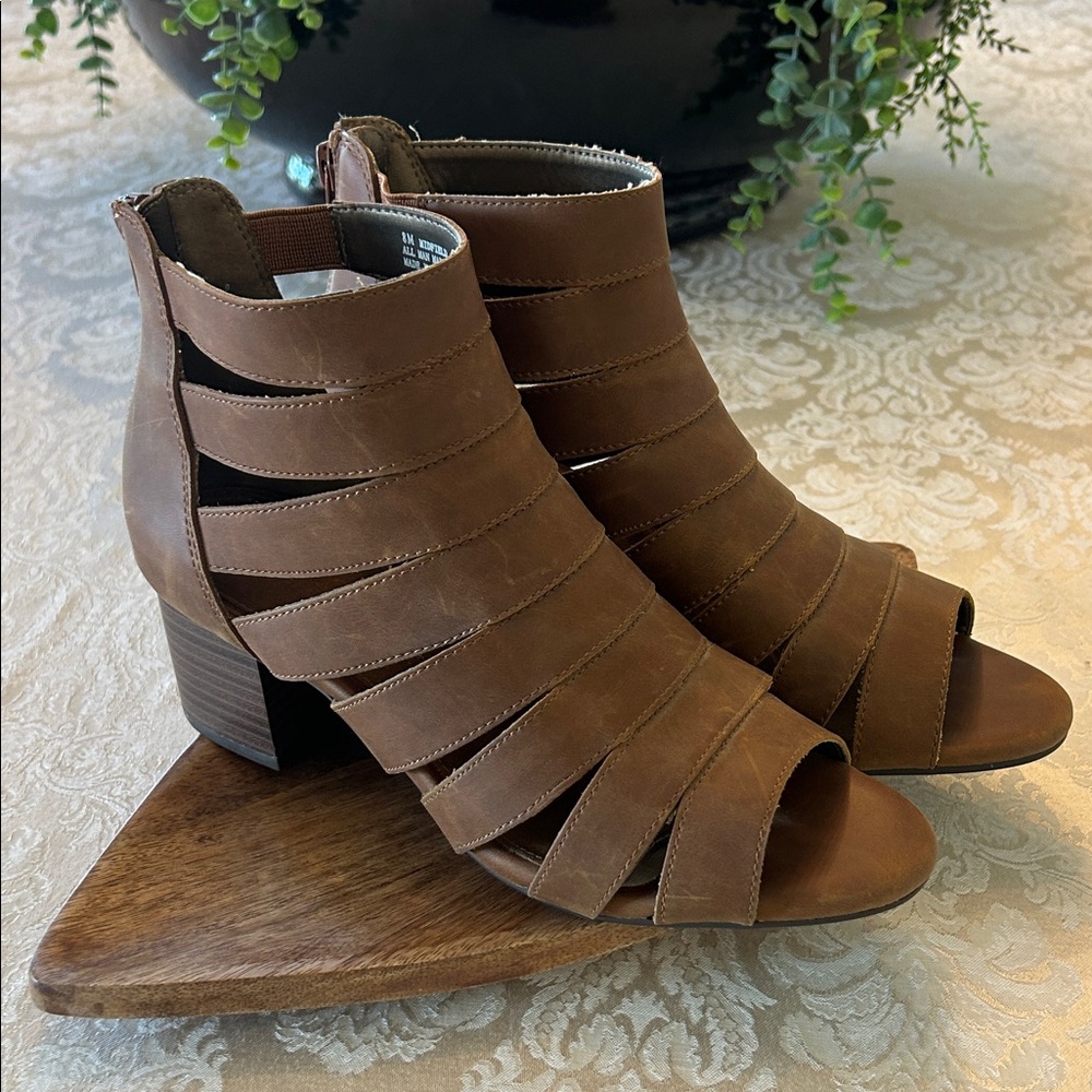 Brown Strappy Heeled Boots